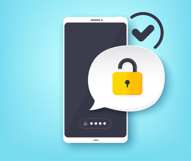 mobile phone unlocked notification. smartphone security with password lock. user login authorization. vector