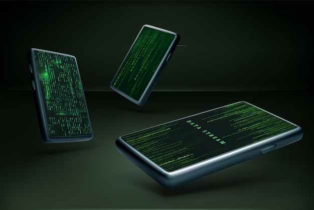 Mobile phone wallpaper Digital binary data stream in matrix style