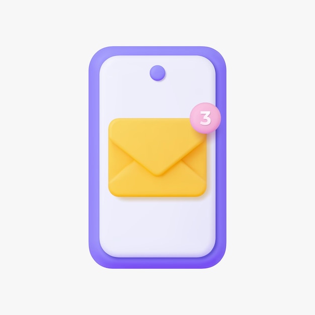 mobile phone with letter 3d vector icon isolated on white