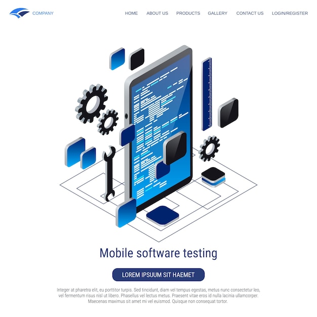 mobile software testing 3d isometric vector concept illustration