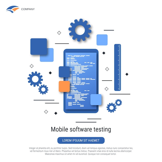 mobile software testing program coding flat vector concept illustration