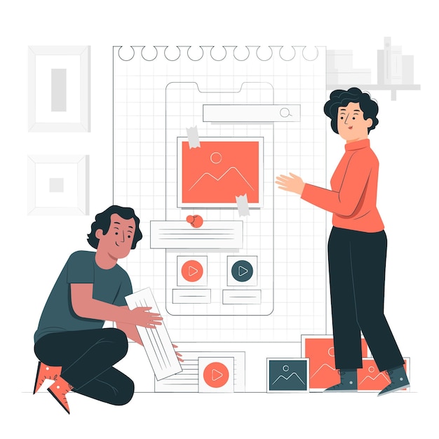 Mobile wireframe concept illustration