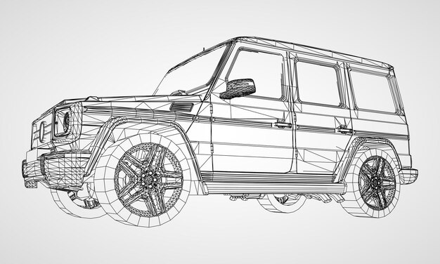 model of premium frame suv vector illustration polygon triangular grid on a gray background