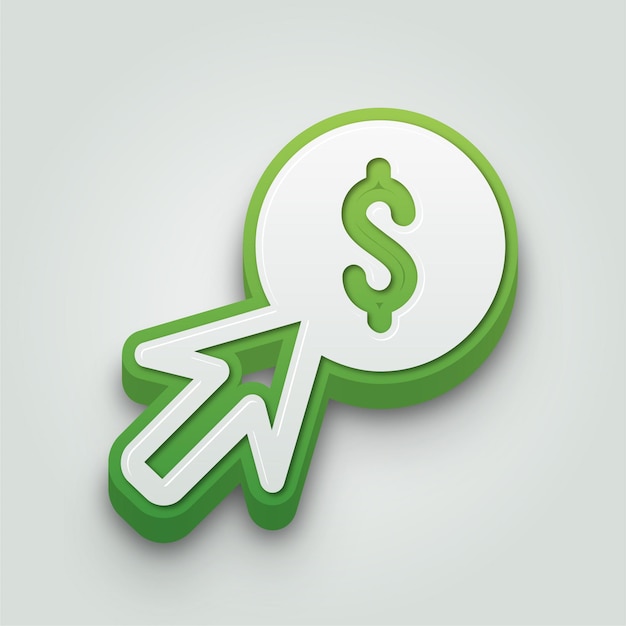 Modern 3D Green and White Arrow Dollar Sign Icon with Editable Background
