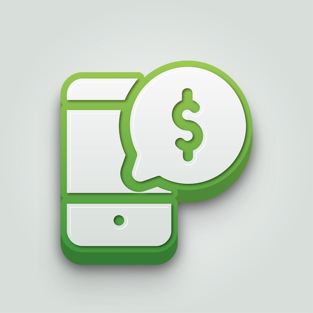 modern 3d green and white mobile pay icon with editable background