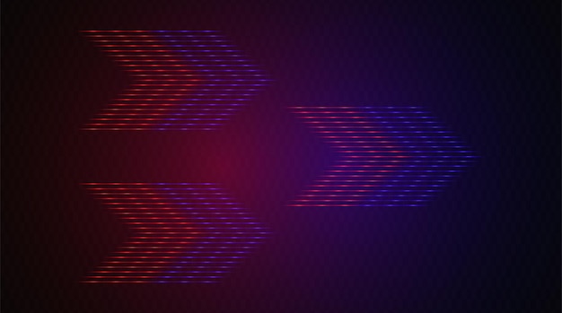 Modern abstract arrows moving at high speed Technology movement Colorful dynamic movement Abstract red and blue neon lines arranged in a zigzag formation on a dark background