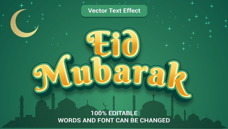 modern altın tarz renk ile eid mubarak düzenlenebilir 3d metin efekti