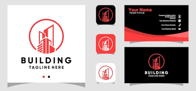 Modern architecture building real estate logo design and business card template