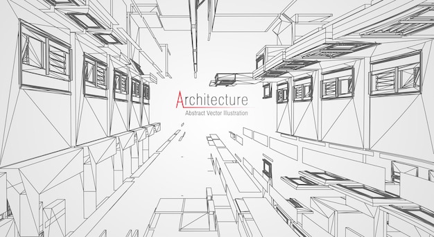 Modern architecture wireframe. Concept of urban wireframe. Wireframe building illustration of architecture CAD drawing.