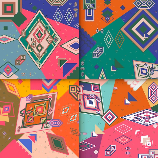Modern background pattern design set with colorful geometric elements