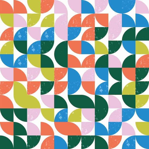 Modern Bauhaus semicircles seamless pattern with grunge textures Geometric pattern tile mosaic