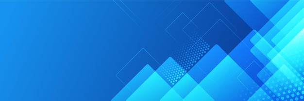 Modern blue technology background banner with square, line, and halftone