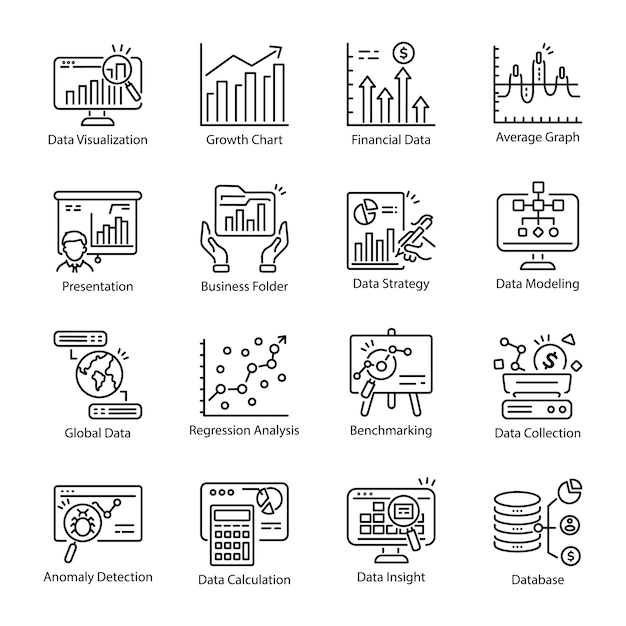 Modern Bundle of Data Infographics Line Icons