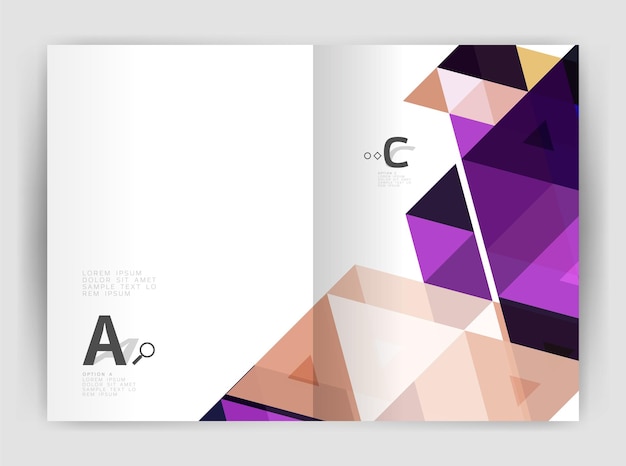 modern business brochure or leaflet a4 cover template abstract background with color triangles annual report print backdrop vector design for workflow layout diagram number options or web design