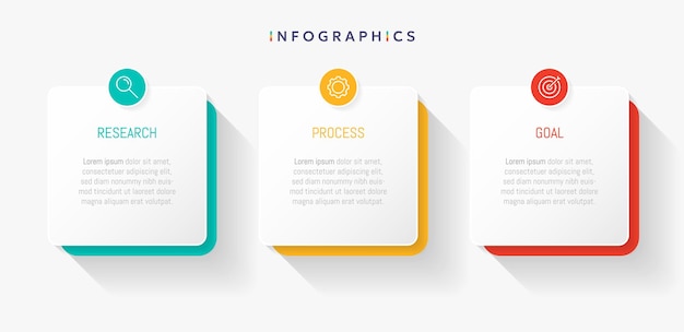 modern business infographic template square shape with 3 options or steps icons