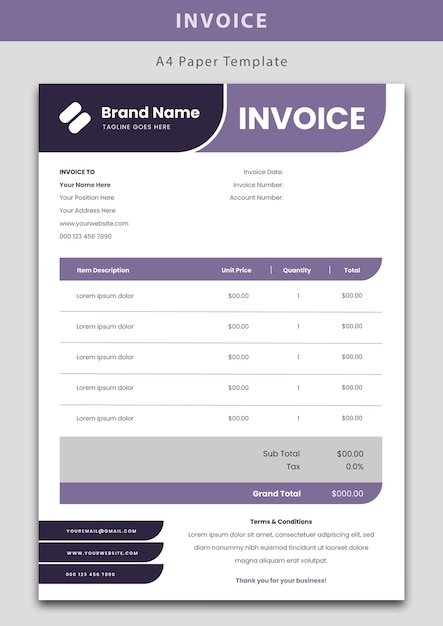 modern business invoice purple template