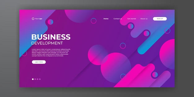 Modern business landing page template with abstract modern 3D background. Dynamic gradient composition. Design for landing pages, covers, brochures, flyers, presentations, banners. Vector illustration