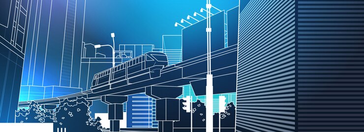 Vektor modern city view with railway bridge 