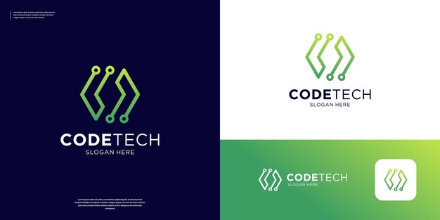 Modern coding logo icon vector Simple tech circuit connection logo design