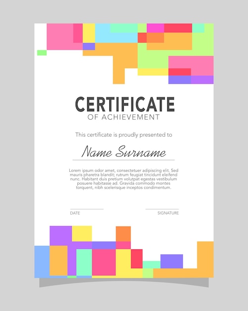 modern colorful vertical certificate of appreciation and achievement template with geometric style