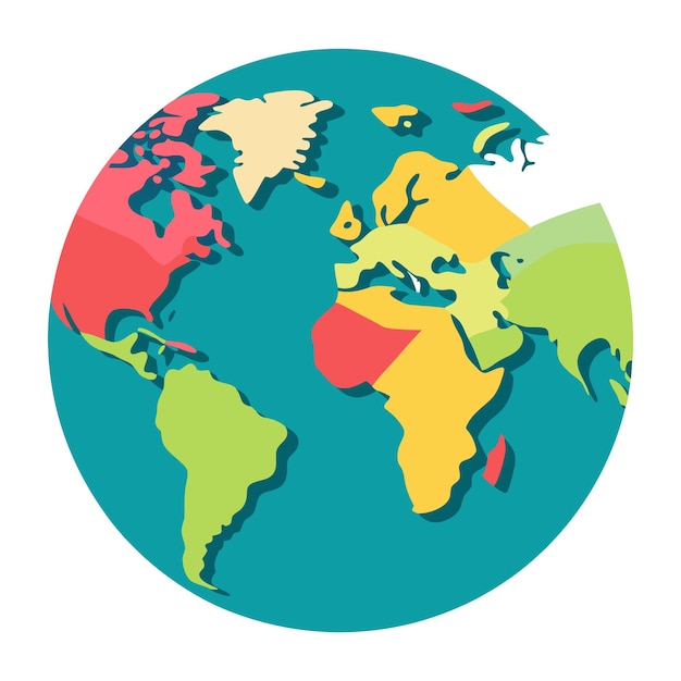 Modern colorful world map illustration with country borders in a vibrant design