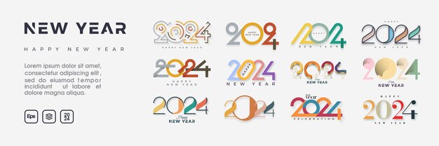 Modern content design happy new year 2024 set Premium design for celebration greeting party invitation calendar and poster design