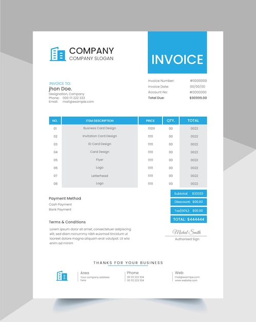 Modern corporate professional business invoice vector template