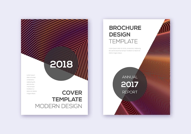 Modern cover design template set. Orange abstract lines on wine red background. Extraordinary cover design. Original catalog, poster, book template etc.