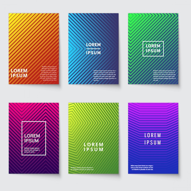  Modern covers with geometric line and minimal colorful halftone gradients vector design