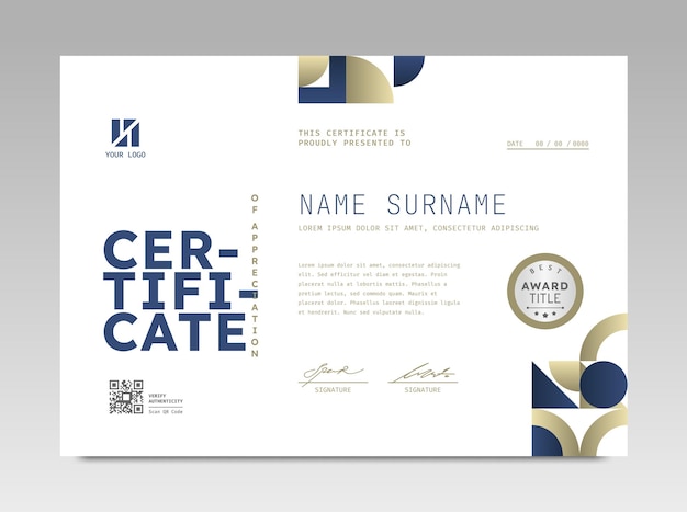 Modern design certificate template with abstract geometric background in horizontal A4 size