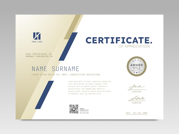Modern design certificate template with abstract geometric background in horizontal A4 size