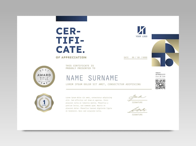 Modern design certificate template with abstract geometric background in horizontal A4 size