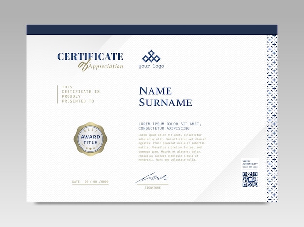 modern design certificate template with simple elegant and luxurious in horizontal a4 size