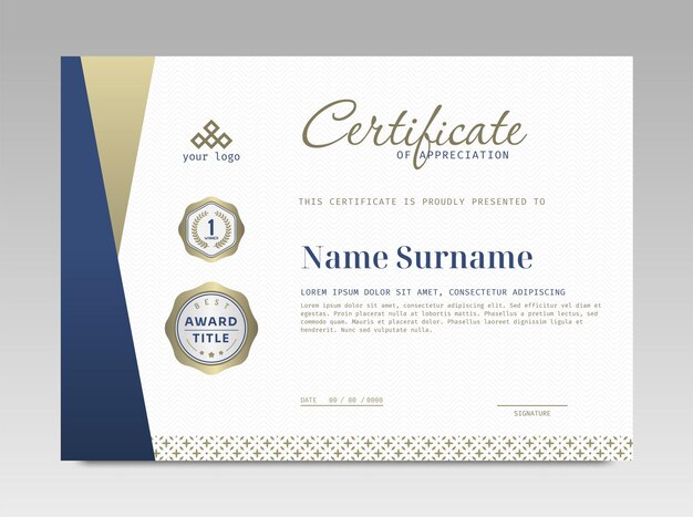 modern design certificate template with simple elegant and luxurious in horizontal a4 size
