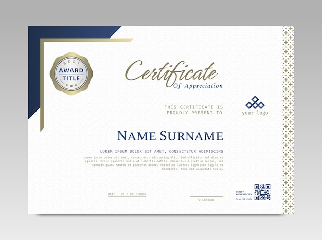 modern design certificate template with simple elegant and luxurious in horizontal a4 size