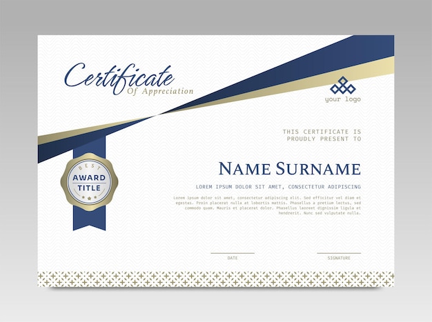 Modern design certificate template with simple elegant and luxurious in horizontal A4 size