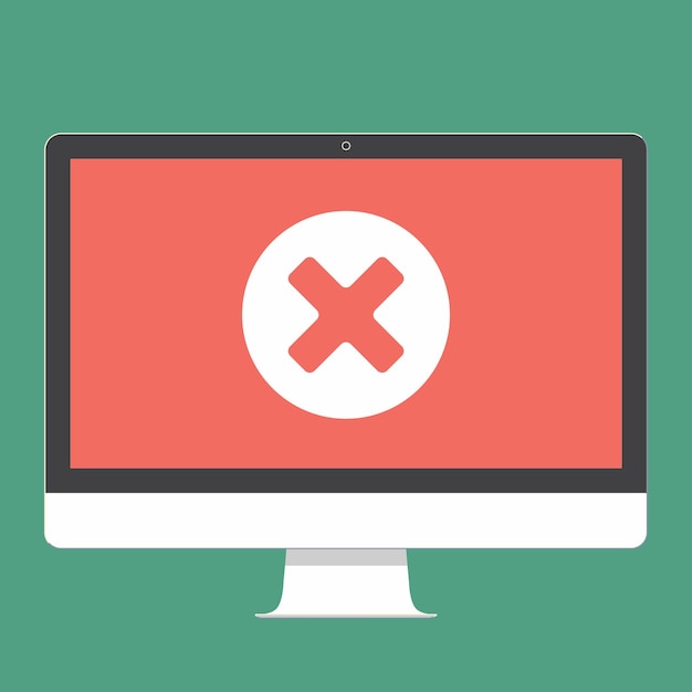 modern electronic device flat design monitor or allinonepc vector illustration with cross x