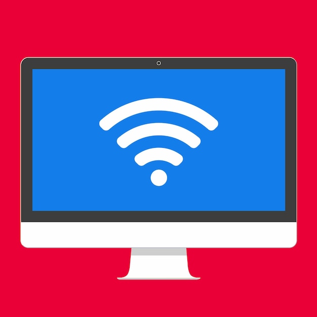 Modern electronic device flat design monitor or AllinonePC vector illustration with wifi sign