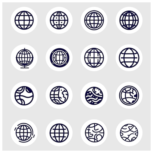 modern elegant minimalistic outline style abstract professional Globe planet earth global Icons Set