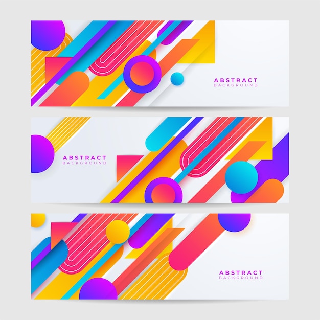 Modern färgglad abstrakt geometrisk bannerbakgrund. Tech-bannerdesign med kvadrat, triangel, cirkel och geometriska former. Vektor abstrakt grafisk design banner-mönster bakgrundsmall