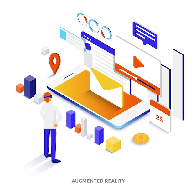 Modern flat design isometric illustration of Augmented reality.Can be used for website and mobile website or Landing page. Easy to edit and customize. Vector illustration