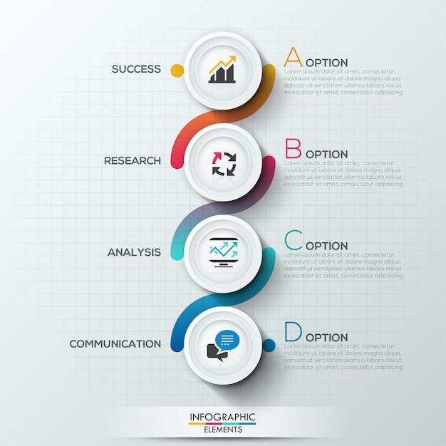Modern infographics process template with 4 paper circles