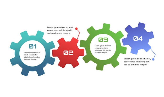 Modern infographics with elements in the form of gears that symbolize the process of an idea or strategy in business The elements are interconnected creating a sense of network and support