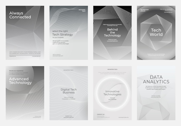 Modern innovative and digital tech focus Advanced technology gray template vector set
