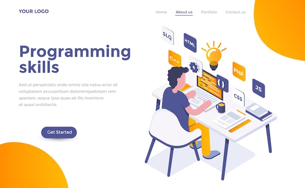 Modern landing page template of Programming Skills in isometric style