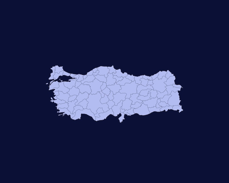 Vektör modern light blue color high detailed border map of turkey isolated on blue background vector