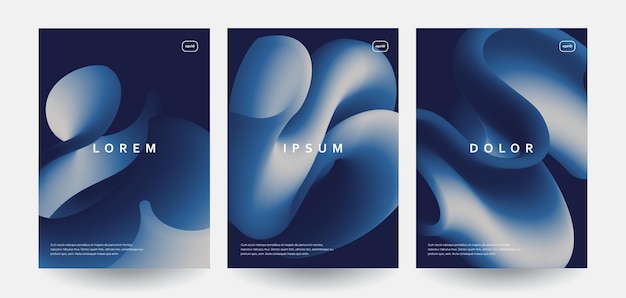 Modern minimal posters set Fluid shapes with blue gradients
