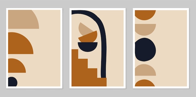 modern minimalist abstract aesthetic illustrations wall decor in bohemian style