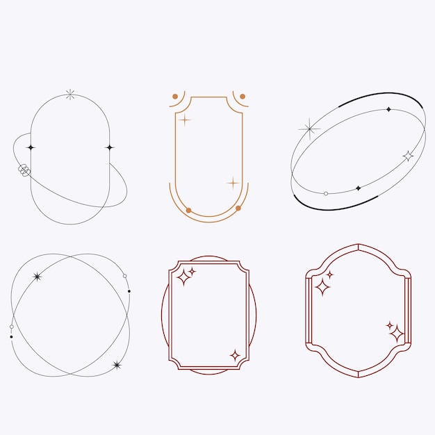 Modern minimalist aesthetic line elements set with trendy linear frames with stars arch frames geo