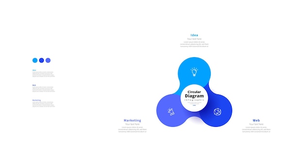 Modern minimalist elegant clean circular 3 steps editable infographic design template vector